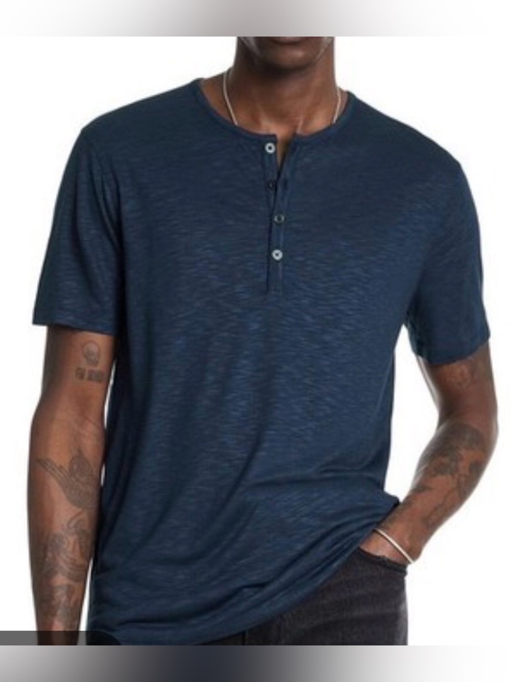 John Varvatos Navy Short Sleeve Henley quarter botton down